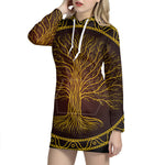 Druidic Yggdrasil Tree Print Pullover Hoodie Dress