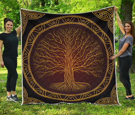 Druidic Yggdrasil Tree Print Quilt