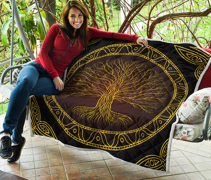 Druidic Yggdrasil Tree Print Quilt