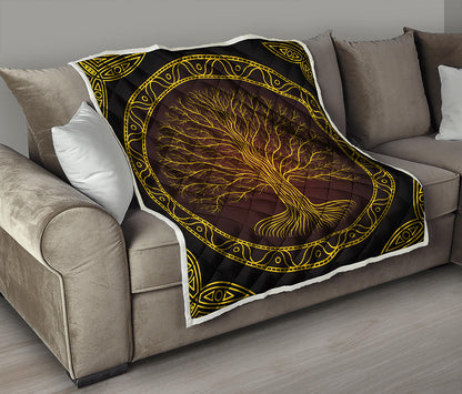 Druidic Yggdrasil Tree Print Quilt