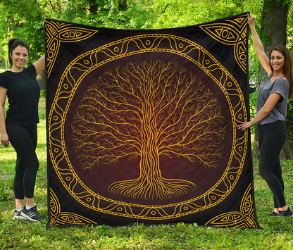 Druidic Yggdrasil Tree Print Quilt