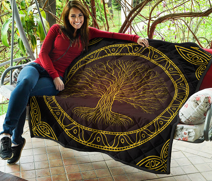 Druidic Yggdrasil Tree Print Quilt