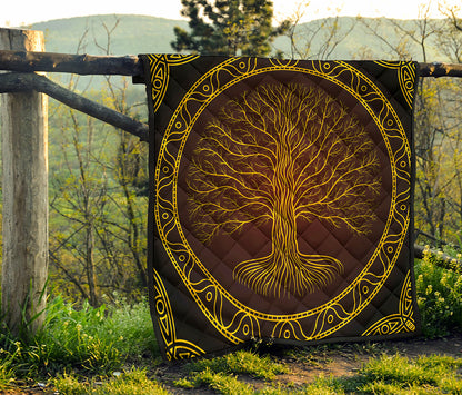 Druidic Yggdrasil Tree Print Quilt
