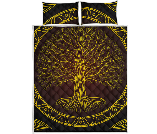 Druidic Yggdrasil Tree Print Quilt Bed Set