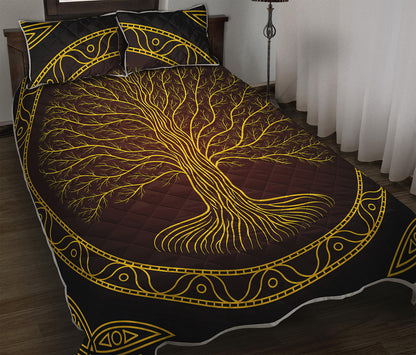Druidic Yggdrasil Tree Print Quilt Bed Set