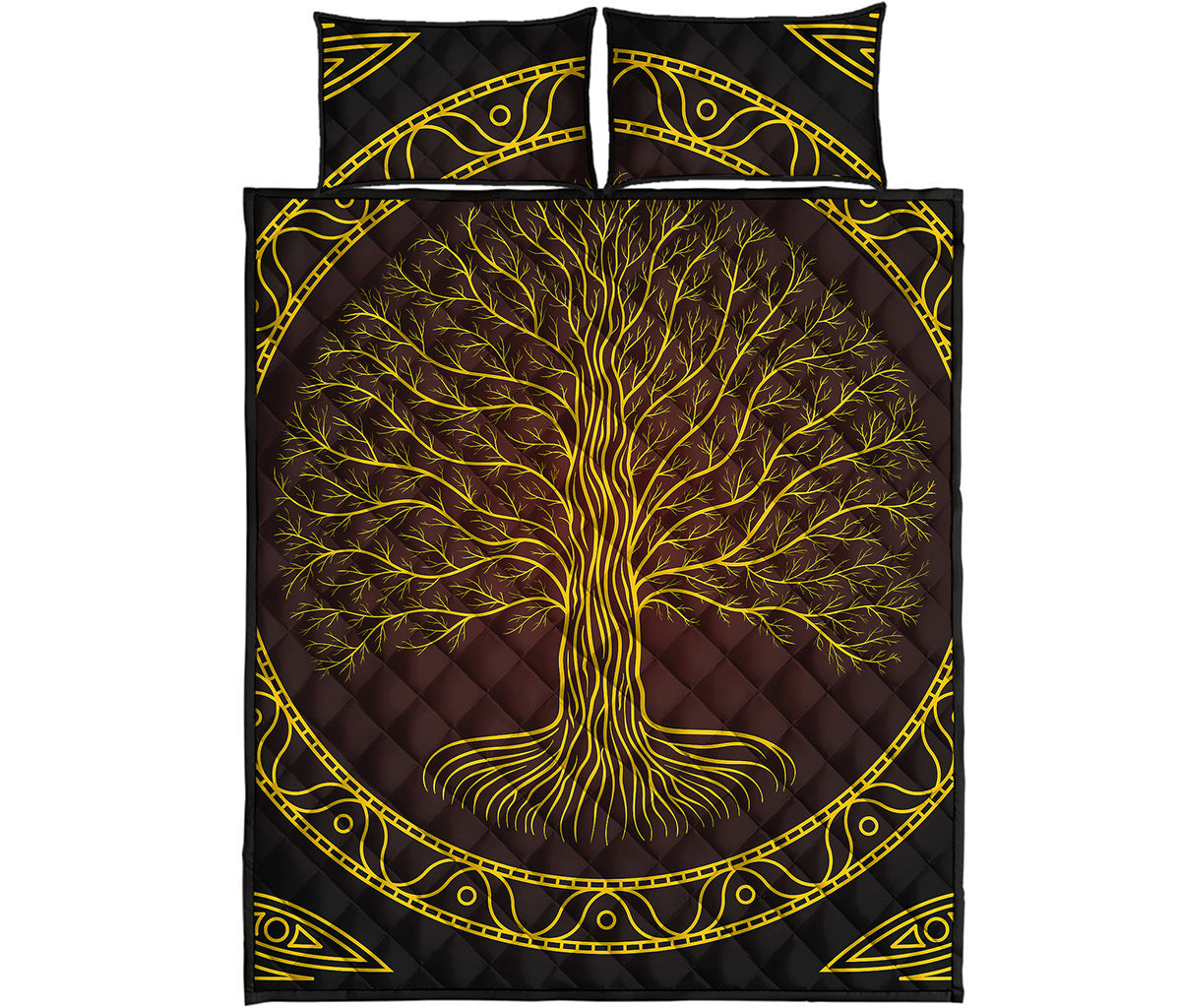 Druidic Yggdrasil Tree Print Quilt Bed Set