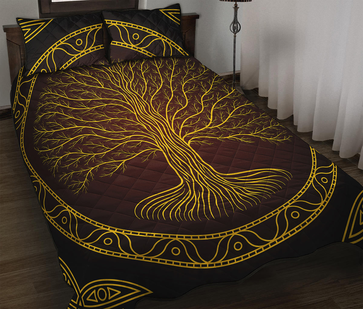 Druidic Yggdrasil Tree Print Quilt Bed Set