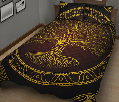 Druidic Yggdrasil Tree Print Quilt Bed Set