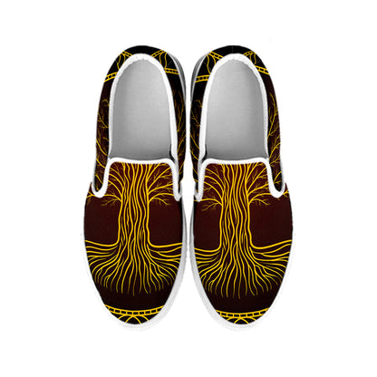 Druidic Yggdrasil Tree Print White Slip On Shoes