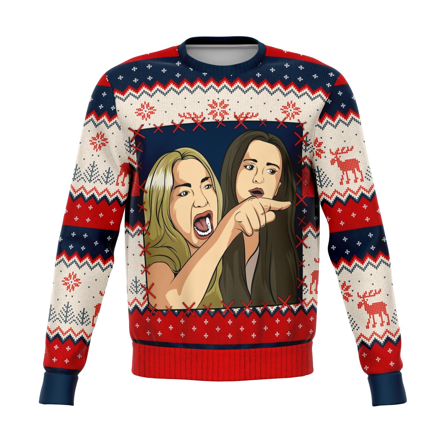 Woman Yelling At A Cat Meme #1 Christmas Crewneck Sweatshirt