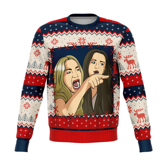 Woman Yelling At A Cat Meme #1 Christmas Crewneck Sweatshirt