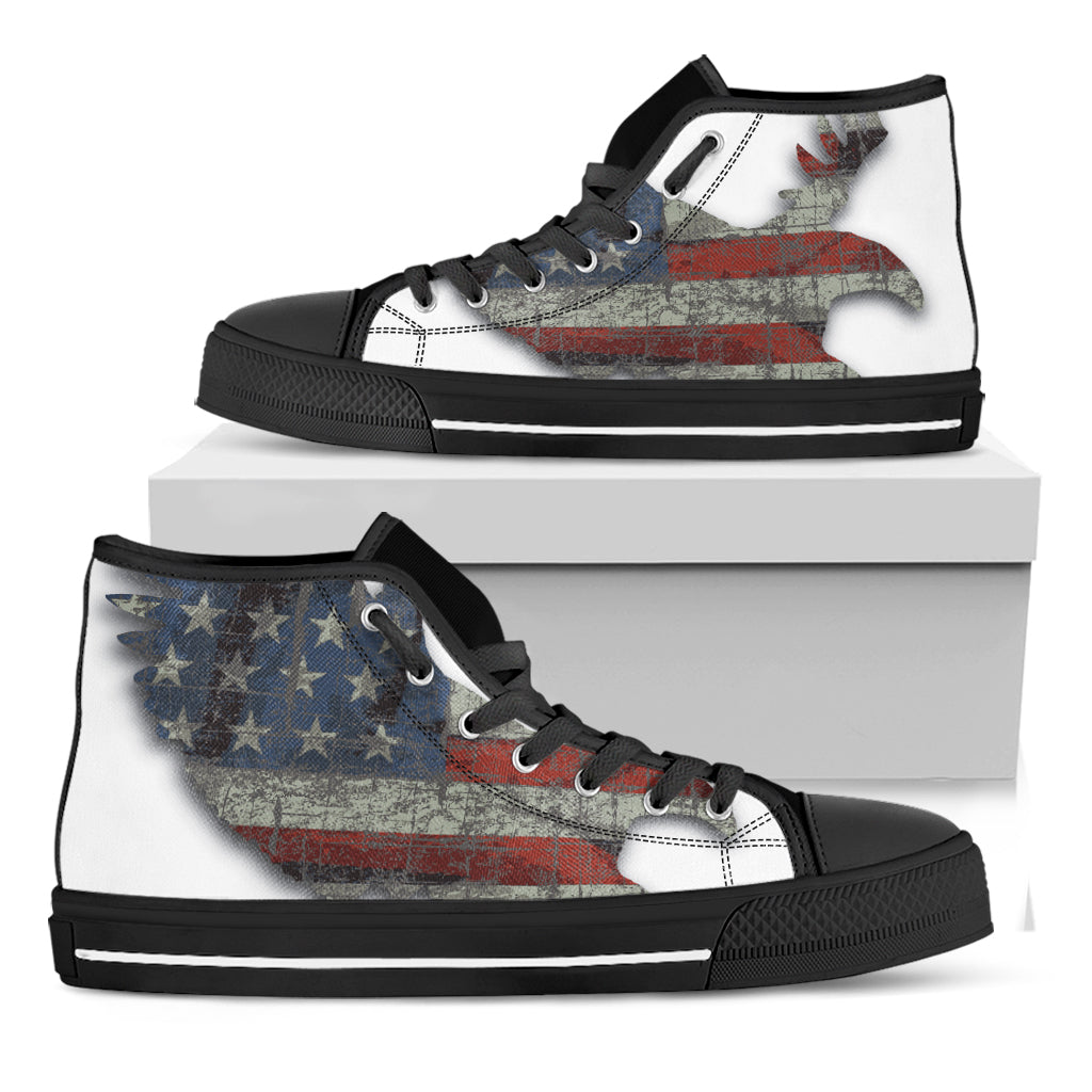 Eagle American Flag Print Black High Top Shoes