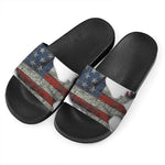 Eagle American Flag Print Black Slide Sandals