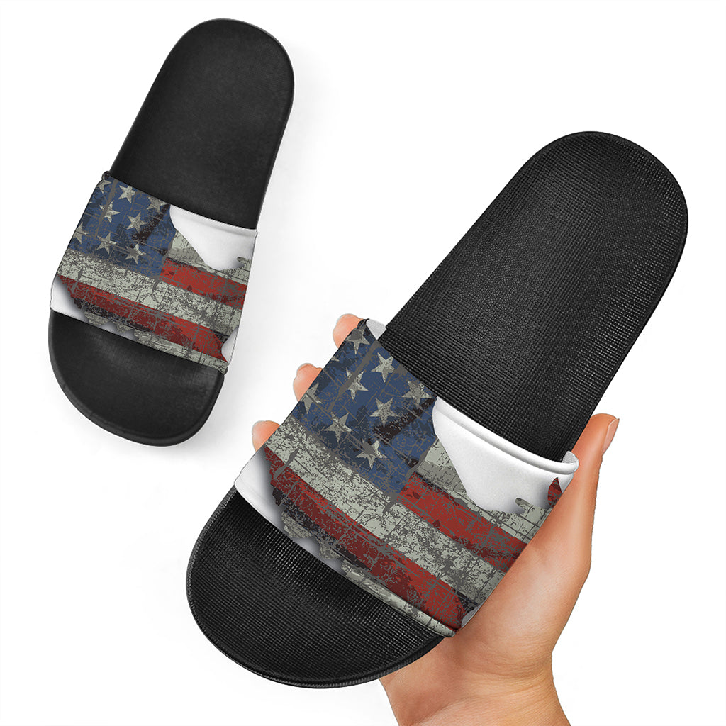 Eagle American Flag Print Black Slide Sandals