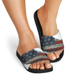 Eagle American Flag Print Black Slide Sandals