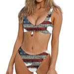 Eagle American Flag Print Front Bow Tie Bikini