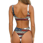 Eagle American Flag Print Front Bow Tie Bikini