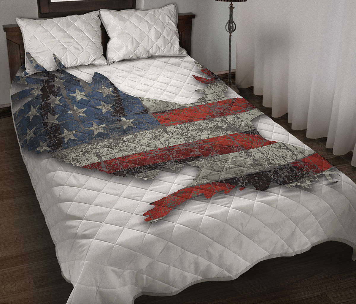 Eagle American Flag Print Quilt Bed Set