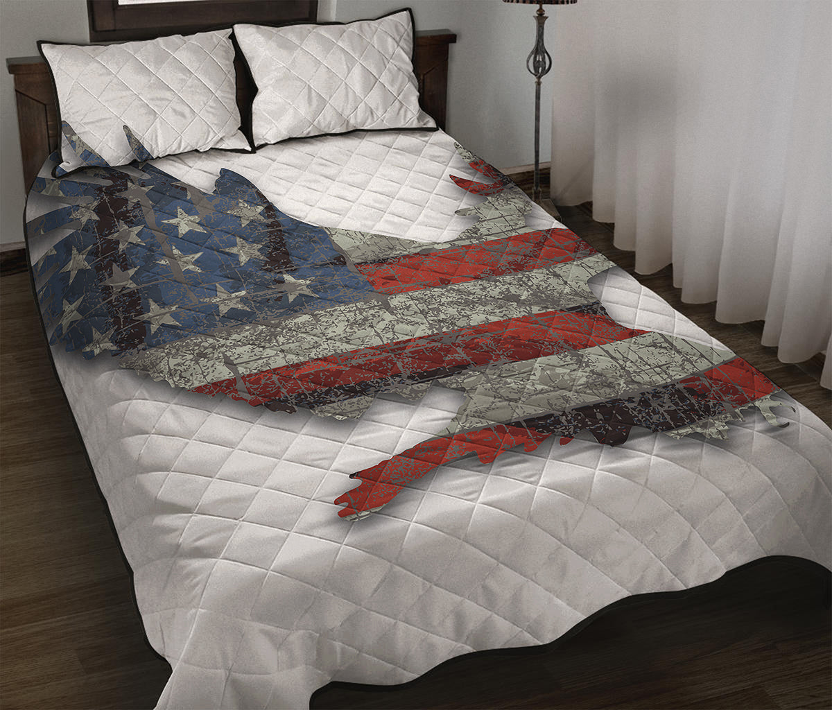 Eagle American Flag Print Quilt Bed Set