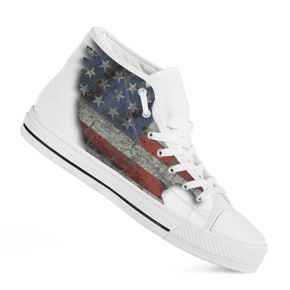 Eagle American Flag Print White High Top Shoes