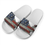 Eagle American Flag Print White Slide Sandals