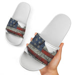 Eagle American Flag Print White Slide Sandals