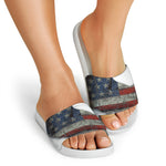 Eagle American Flag Print White Slide Sandals
