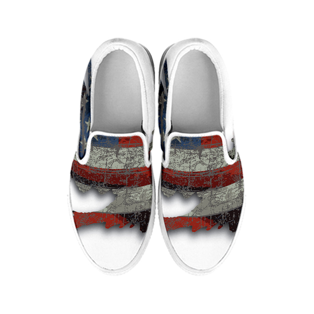 Eagle American Flag Print White Slip On Shoes