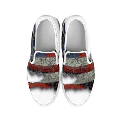 Eagle American Flag Print White Slip On Shoes