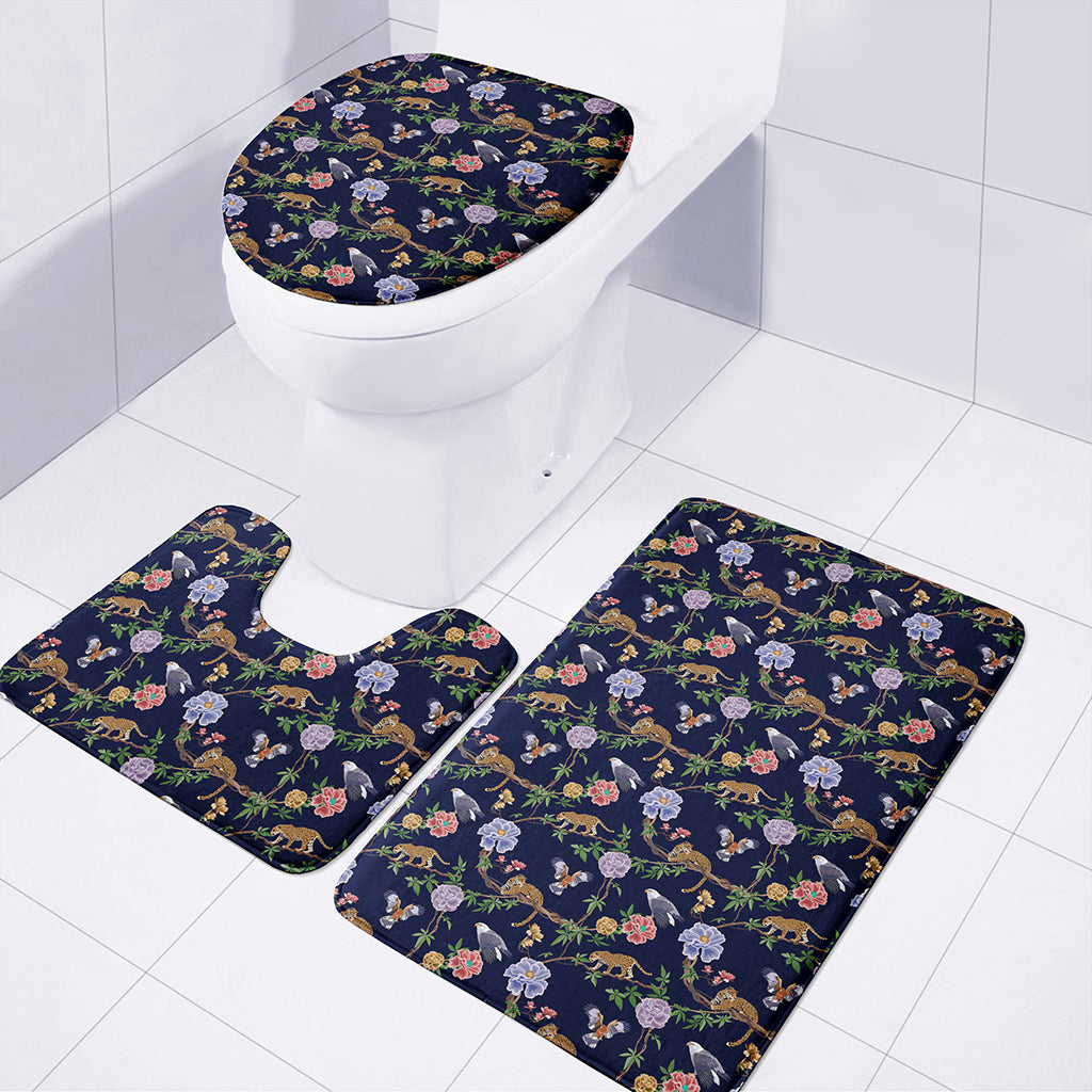 Eagle And Jaguar Pattern Print 3 Piece Bath Mat Set