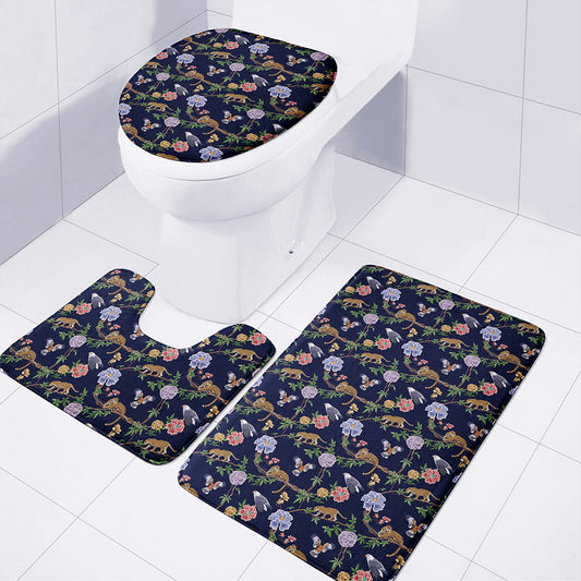 Eagle And Jaguar Pattern Print 3 Piece Bath Mat Set