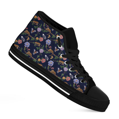 Eagle And Jaguar Pattern Print Black High Top Shoes