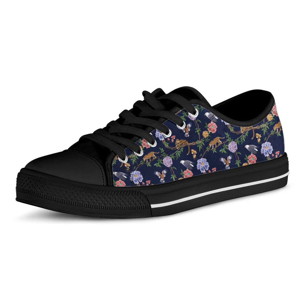 Eagle And Jaguar Pattern Print Black Low Top Shoes