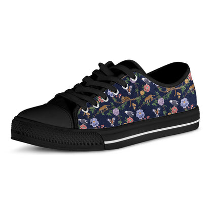 Eagle And Jaguar Pattern Print Black Low Top Shoes