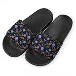 Eagle And Jaguar Pattern Print Black Slide Sandals