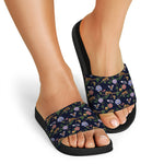 Eagle And Jaguar Pattern Print Black Slide Sandals
