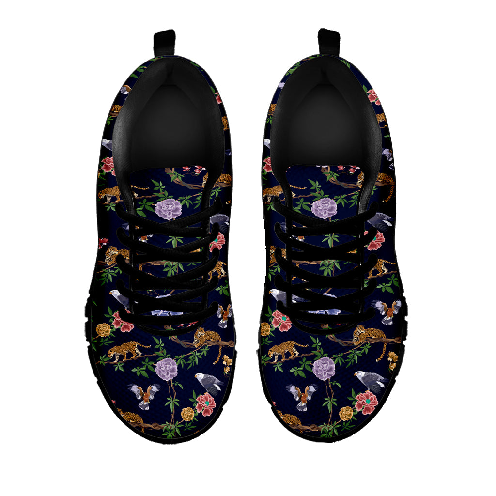 Eagle And Jaguar Pattern Print Black Sneakers