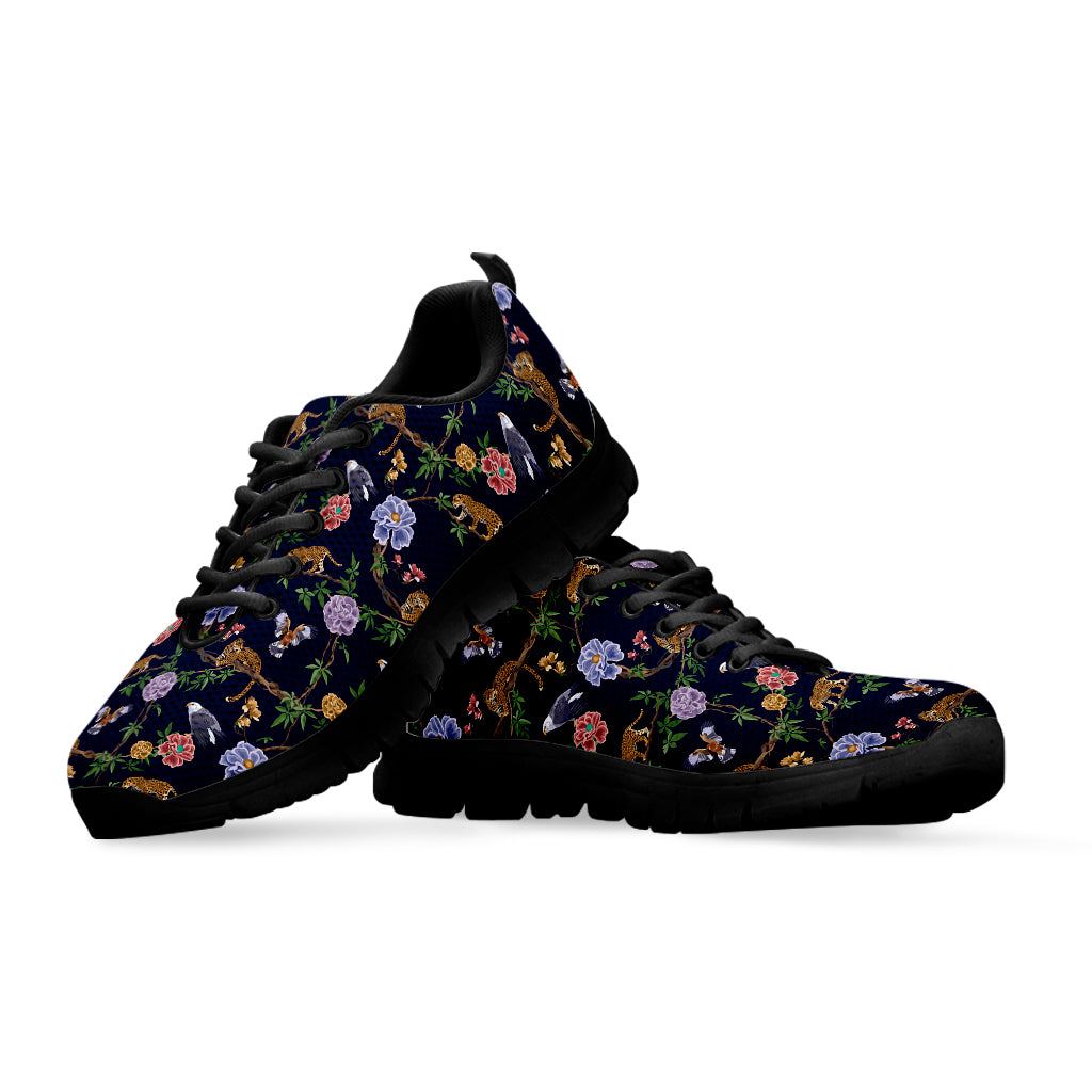 Eagle And Jaguar Pattern Print Black Sneakers