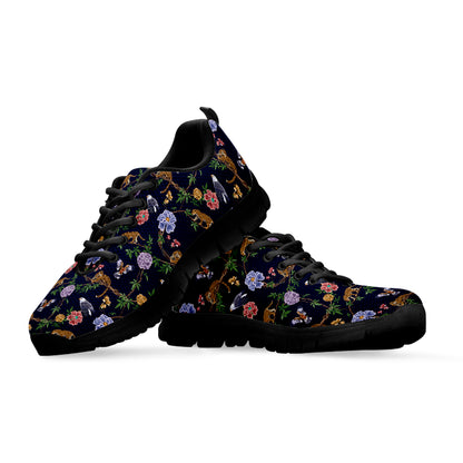 Eagle And Jaguar Pattern Print Black Sneakers