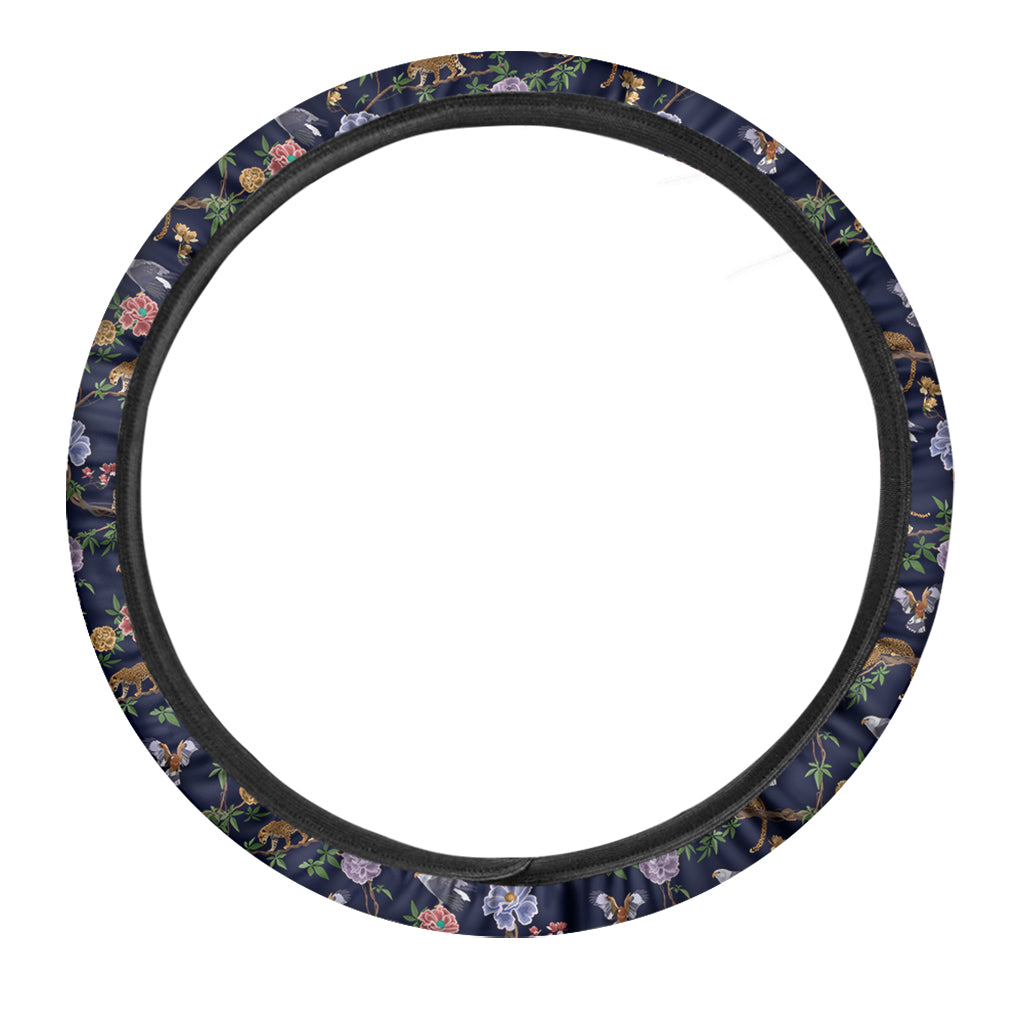 Eagle And Jaguar Pattern Print Car Steering Wheel Cover