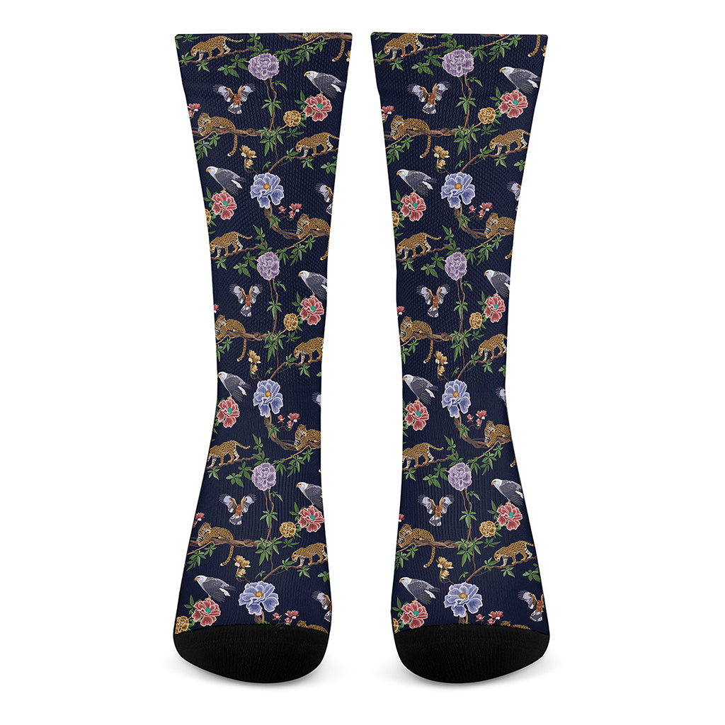 Eagle And Jaguar Pattern Print Crew Socks