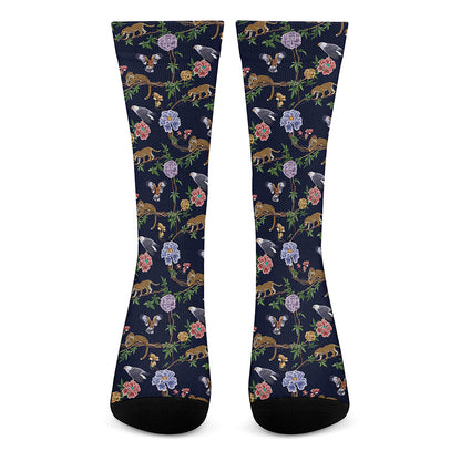 Eagle And Jaguar Pattern Print Crew Socks