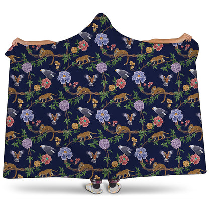 Eagle And Jaguar Pattern Print Hooded Blanket