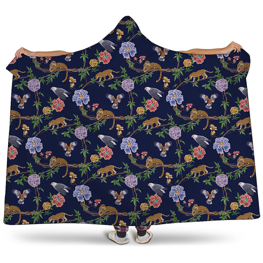 Eagle And Jaguar Pattern Print Hooded Blanket