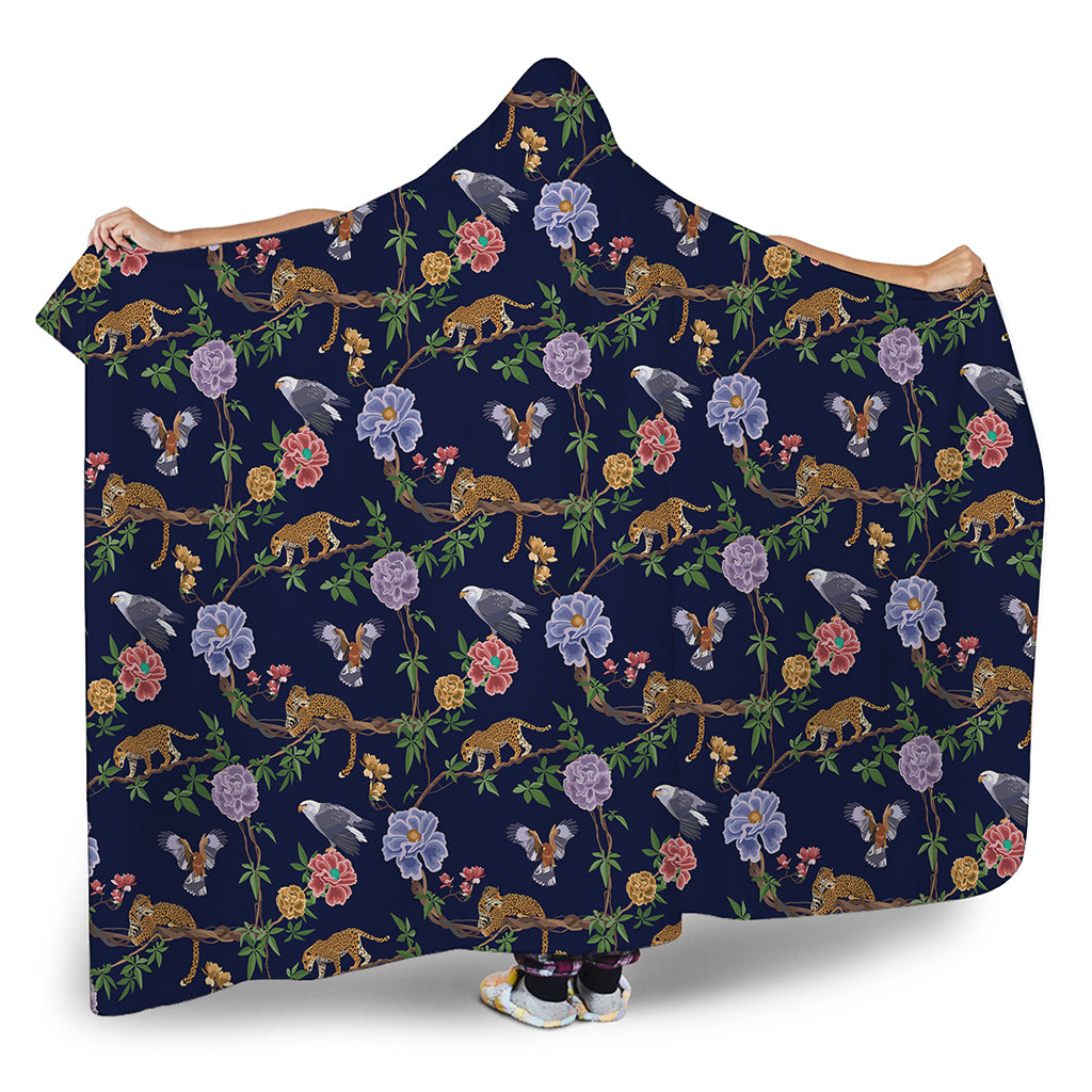 Eagle And Jaguar Pattern Print Hooded Blanket