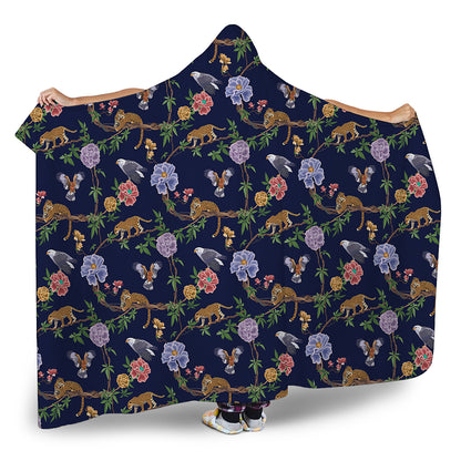 Eagle And Jaguar Pattern Print Hooded Blanket