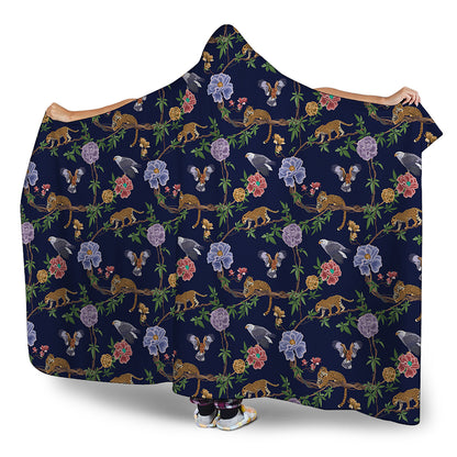 Eagle And Jaguar Pattern Print Hooded Blanket