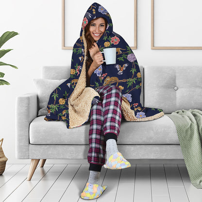 Eagle And Jaguar Pattern Print Hooded Blanket