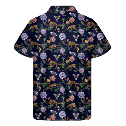 Eagle And Jaguar Pattern Print Men's Short Sleeve Shirt