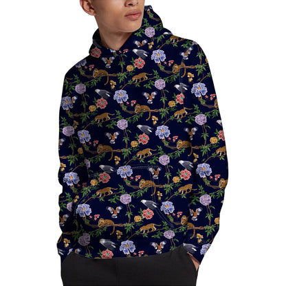 Eagle And Jaguar Pattern Print Pullover Hoodie